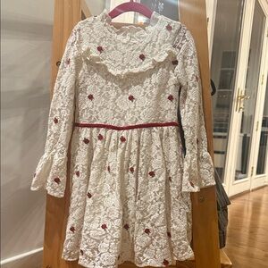 Janie and Jack White Lace with red accents dress